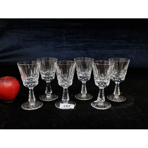 157 - A set of six Waterford Crystal stemmed glasses in the Rosslare pattern. All in good condition with a... 