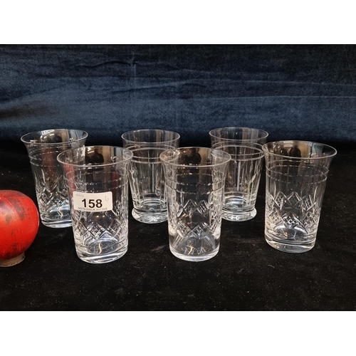 158 - Six Stuart English Crystal glasses. Beautiful delicate cut patterns. All in good condition with acid... 