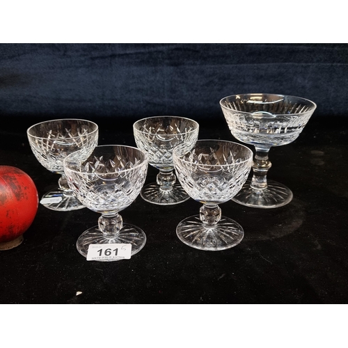 161 - Five stunning Waterford Crystal stemmed glasses / champagne coup. All in good condition with acid ma... 