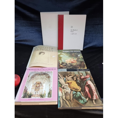 An impressive selection of 5 large vintage Art themed books covering El Greco, Baroque and Rococo, the world of Titian and Master European Drawings.