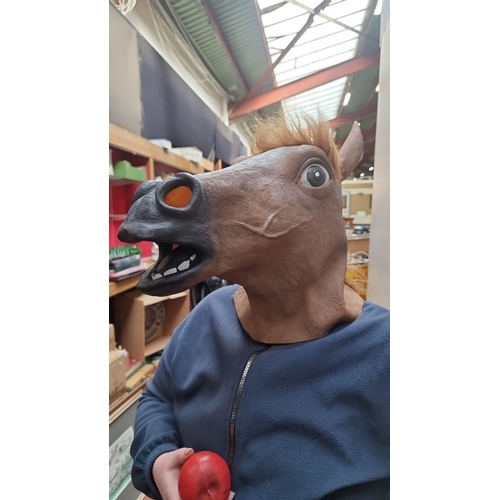 961 - Novelty horse head mask with realistic features and mane; ideal for costume parties or comedic acts.