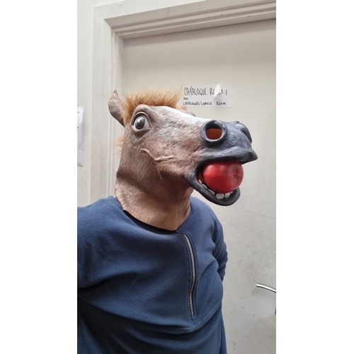 961 - Novelty horse head mask with realistic features and mane; ideal for costume parties or comedic acts.