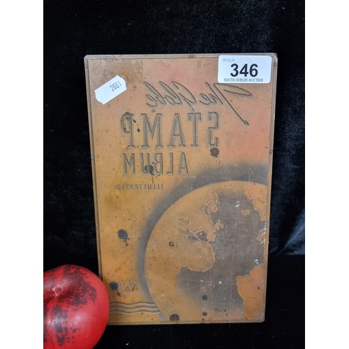346 - A rare copper plate printing block for The Globe Stamp album cover.