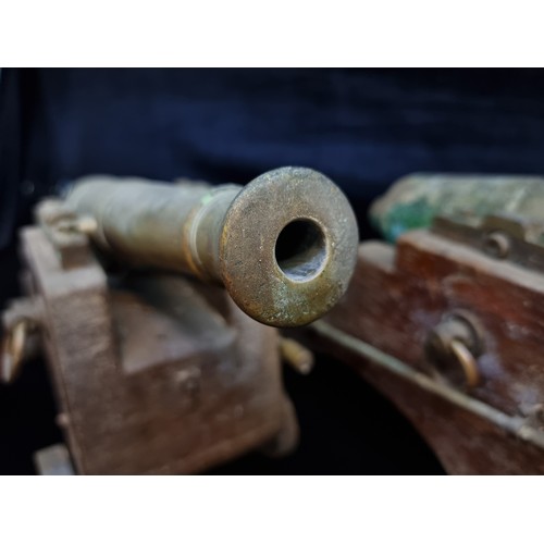 169 - Star Lot : A fabulous Pair of 19th century Very heavy Brass Signal Canons. With firing holes. These ... 