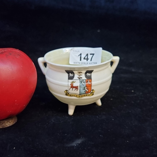 147 - An antique Black mark Belleek, Goss mini cauldron form KIllarney, Ireland