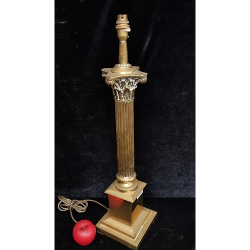 313 - A fabulous Tall vintage  brass table lamp with Corinthian column and scroll detail to top.