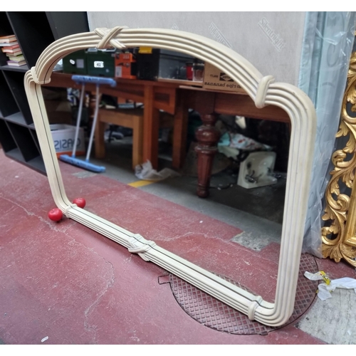 402 - Star Lot : A stunning large Art deco style wall hanging mantel mirror housed in an off-white wooden ... 