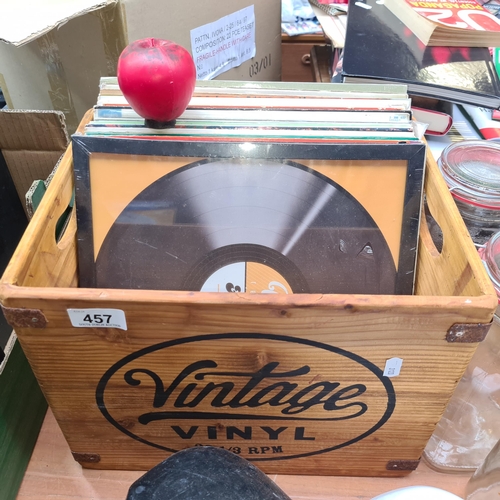 457 - A selection of vintage vinyl records housed in a smart wooden display box marked Vintage Vinyl.