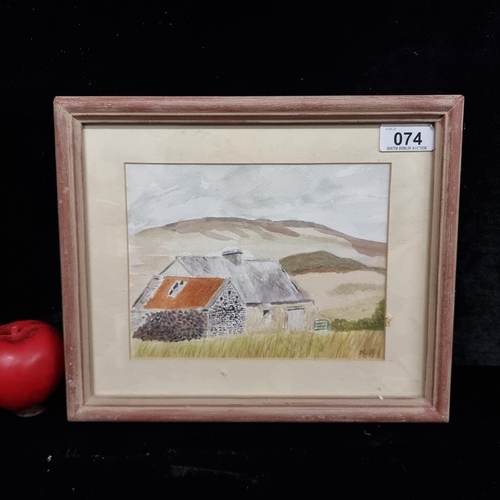 74 - A sweet original watercolour on paper painting. Features a countryside landscape scene with farm bui... 