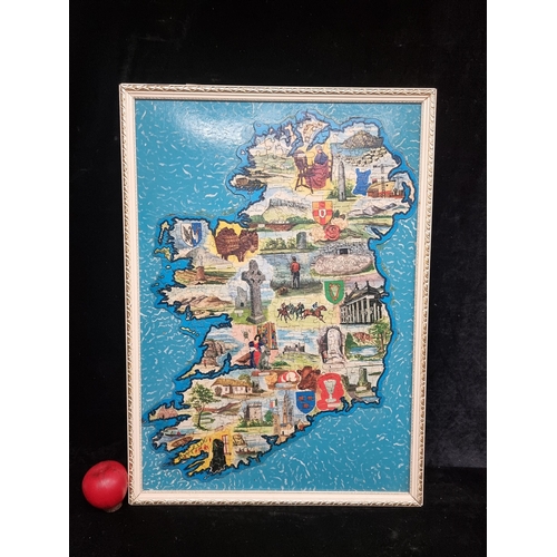 98 - A vintage jigsaw puzzle of Ireland mounted on acrylic painted board. Featuring all the Counties of I... 