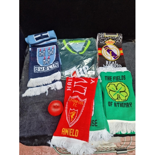 951 - A brilliant collection of football and GAA scarfs including Celtic, Liverpool and Dublin as well as ... 