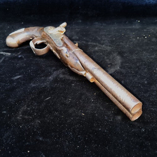 207 - Star Lot : A fine original  antique double barrel flintlock howdah pistol converted to percussion. D... 