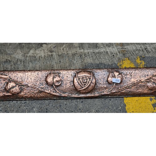 417 - An Art Nouveau  hammered copper fire place fender.  From the lovely house at 72 Garville avenue. 
In... 