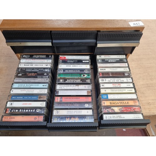 447 - Two superb Mid Century cassette holders, each capable of holding 74 tapes. Full of tapes.