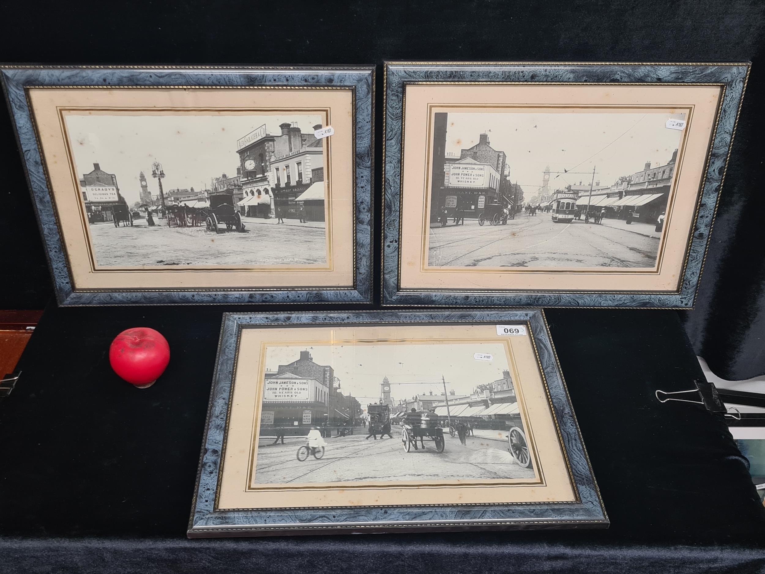 A wonderful trio of prints of late 19tth century photographs of Dublin
