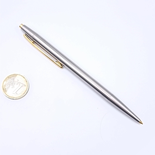 6 - Star Lot : A Mont Blanc ballpoint pen set in brushed chrome with gold metal detailing. Top with Mont... 