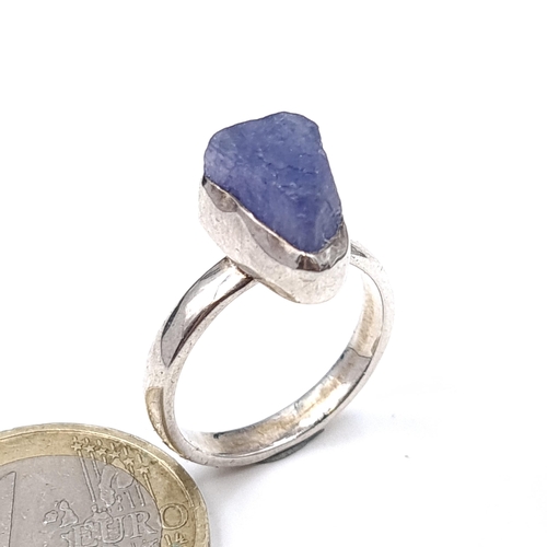 An unusual rough cut Tanzanite stone ring mounted in sterling silver ...
