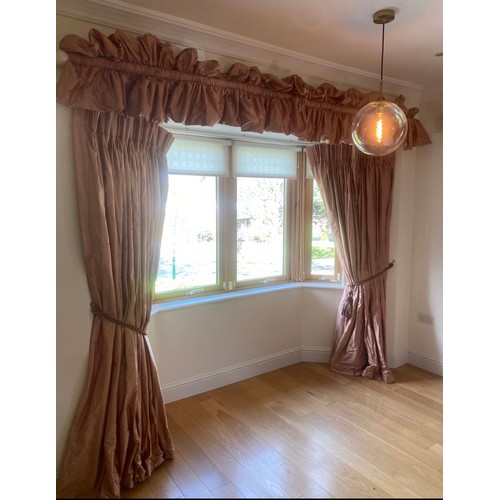 998 - Star Lot : A fabulous Pair of peach Silk French Ruffle curtains, from the master bedoom of the beaut... 