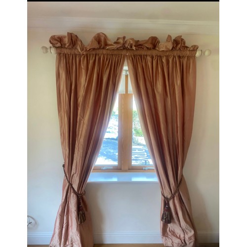 999 - Star Lot : A fabulous Pair of peach Silk French Ruffle Taffata silk curtains, from the master bedoom... 