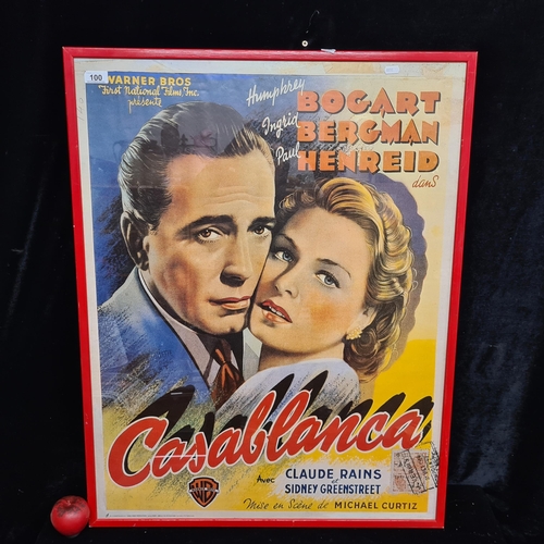 100 - A large vintage print of a Casablanca movie / film poster. Featuring actors Humphrey Bogart and Ingr... 