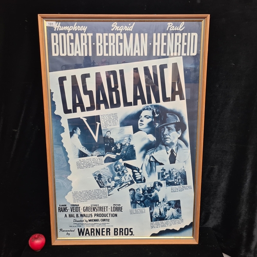 101 - A large vintage  print of a Casablanca movie / film poster. Featuring actors Humphrey Bogart and Ing... 