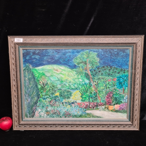 111 - A wonderful original chalk and oil mixed media on board painting featuring Summer garden landscape s... 