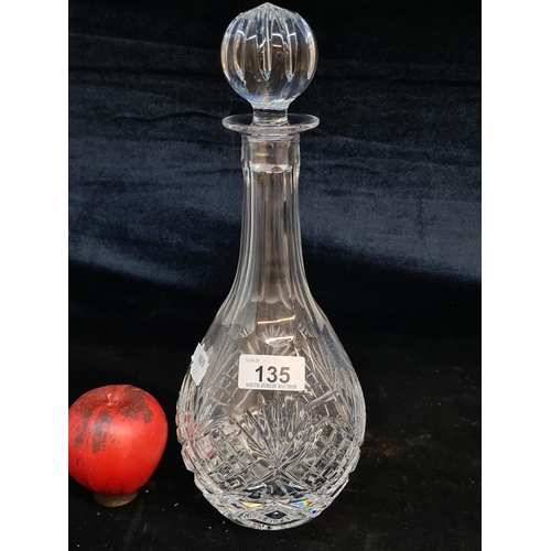 135 - A fabulous heavy cut crystal decanter with stopper. In good condition, unmarked.