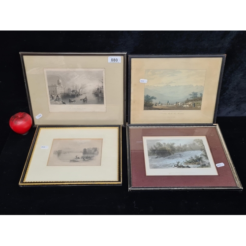 80 - A set of four charming vintage prints of antique engravings. Includes W.H Bartlett 'The Custom House... 