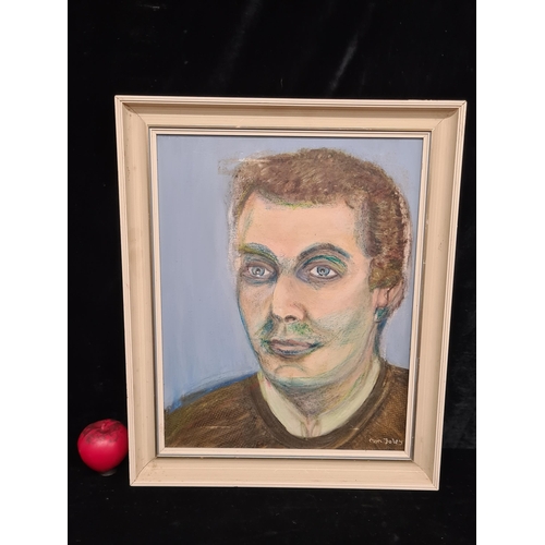 82 - Star Lot : An original oil and pastel on canvas painting featuring a portrait of a man. Rendered in ... 