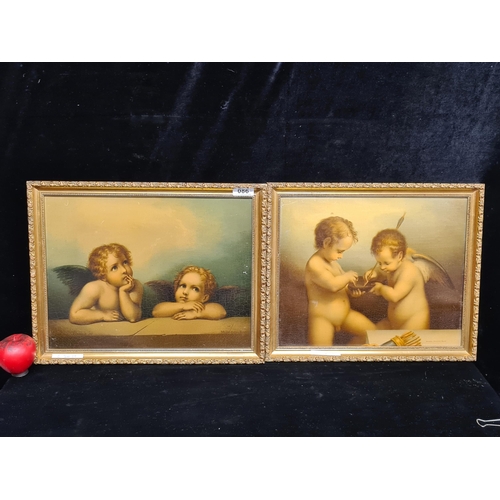 86 - A Pair of Vintage Oleographs by Borinzo Milano featuring cherubs in renaissance style. Housed in cha... 