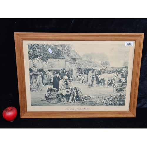 87 - A large black and white lithograph of a painting by John Reid titled 'The sale of old Dobbin'. House... 