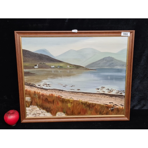 88 - An orignal oil on canvas painting featuring a serene loughside scene. Rendered in soft brushstrokes ... 