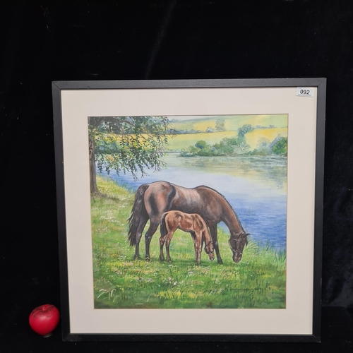 92 - An original Josephine Guilfoyle watercolour on paper painting titled 'Mare and Foal'. Features the t... 