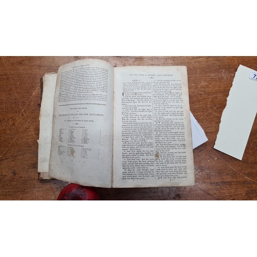739 - A spectacular antique early 19th century King James Holy Bible. With sticker reading 'Bound by Willi... 