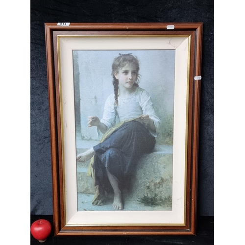 811 - A captivating print on canvas of a William Adolphe Bouguereau painting titled 'Girl Sewing' Housed i... 