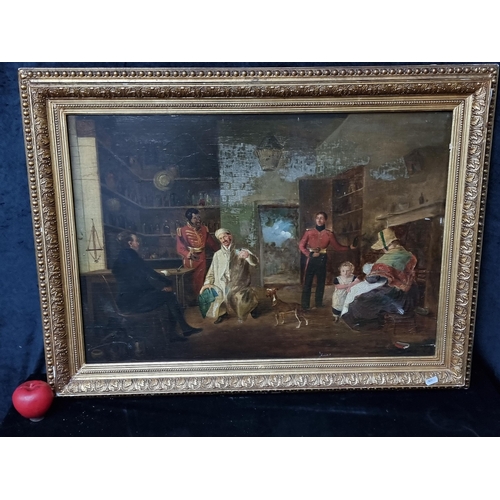 813 - Star Lot: A fabulous 19th century oil on board painting featuring British officers celebrating in an... 