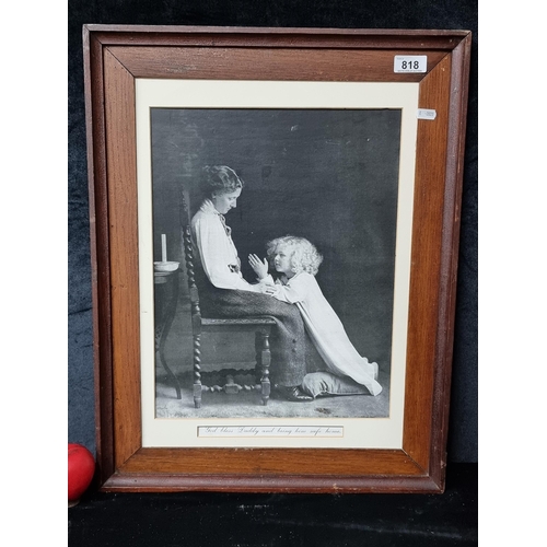 818 - A lovely black and white print on paper featuring a mother and daughter. Titled 'God bless daddy and... 