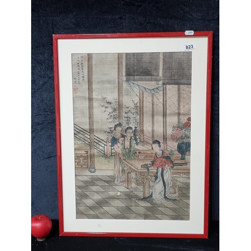 823 - A charming Liaozhai painting, rendered in ink and colour on silk. Features Chinese narratives portra... 