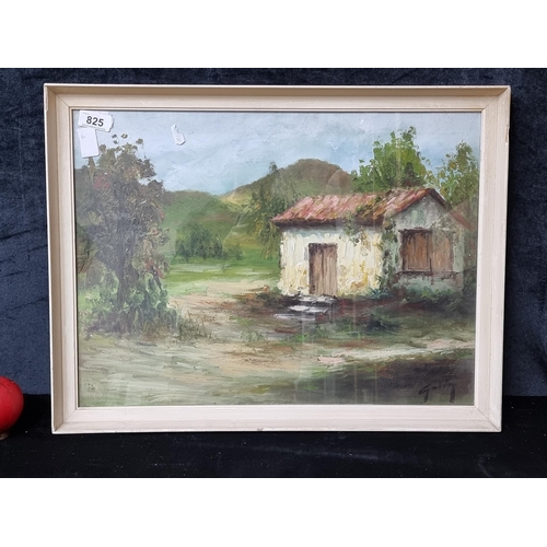 825 - A beautiful oil on board painting featuring a cottage landscape. Rendered in thick impasto and earth... 