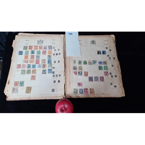 789 - Vintage Illustrated Postage Stamp Album, Album is 20-30% full but the stamps are early. Strong on It... 