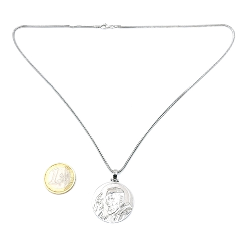 1151 - A sterling silver St Padre Pio pendant necklace, stamped 925. Length of chain 50cm, Weight 14.49g