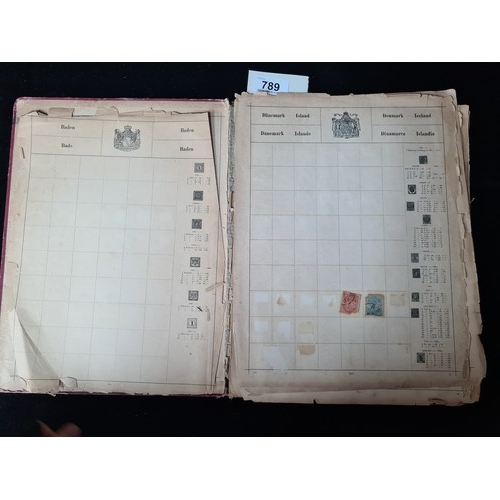 789 - Vintage Illustrated Postage Stamp Album, Album is 20-30% full but the stamps are early. Strong on It... 