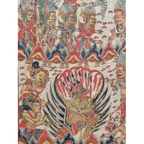 332 - Star Lot: A very large stunning Indonesian / Balinese Batik on cotton canvas. Features mythological ... 