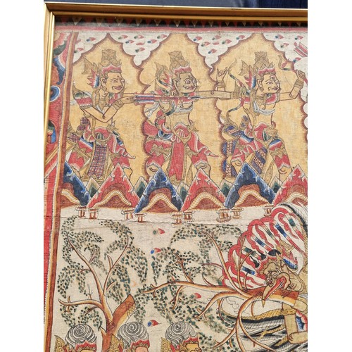 332 - Star Lot: A very large stunning Indonesian / Balinese Batik on cotton canvas. Features mythological ... 