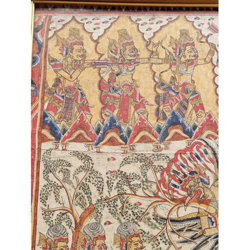 332 - Star Lot: A very large stunning Indonesian / Balinese Batik on cotton canvas. Features mythological ... 