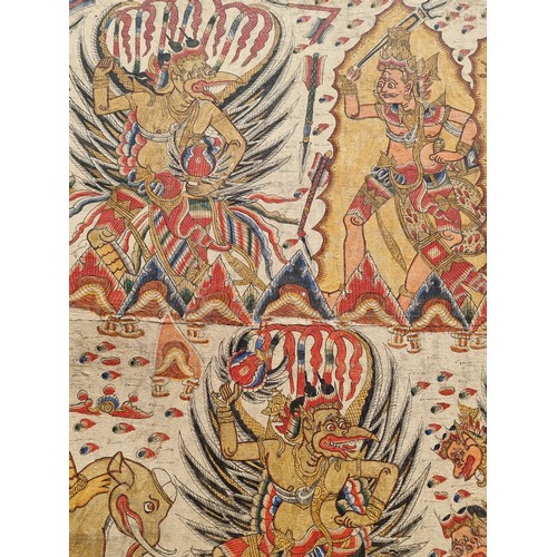 332 - Star Lot: A very large stunning Indonesian / Balinese Batik on cotton canvas. Features mythological ... 