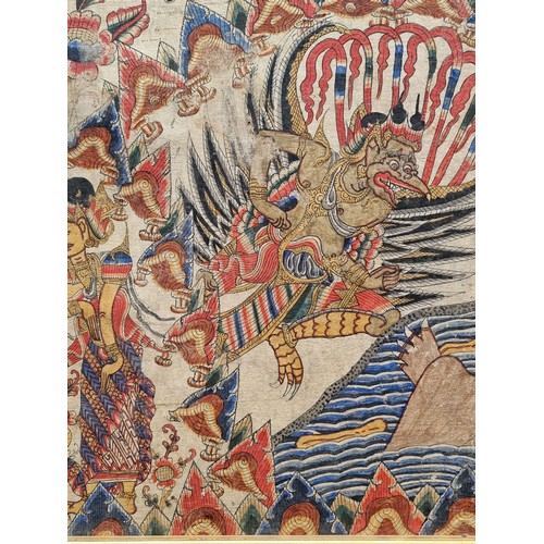 332 - Star Lot: A very large stunning Indonesian / Balinese Batik on cotton canvas. Features mythological ... 