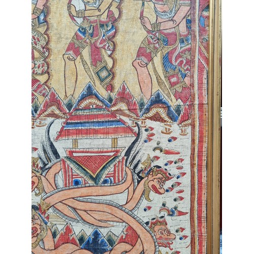 332 - Star Lot: A very large stunning Indonesian / Balinese Batik on cotton canvas. Features mythological ... 