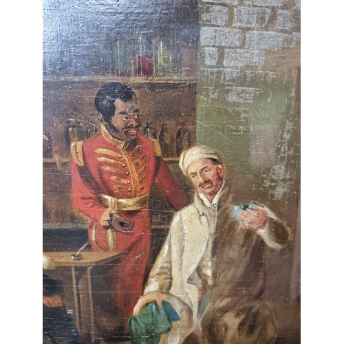 813 - Star Lot: A fabulous 19th century oil on board painting featuring British officers celebrating in an... 