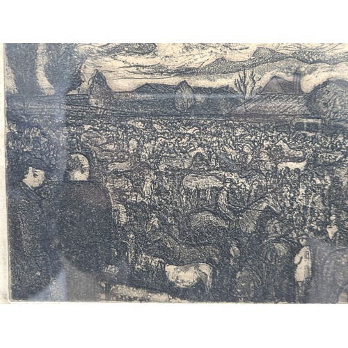 89 - An original stunning copper plate engraving featuring a busy horse fair scene. Rendered in intricate... 